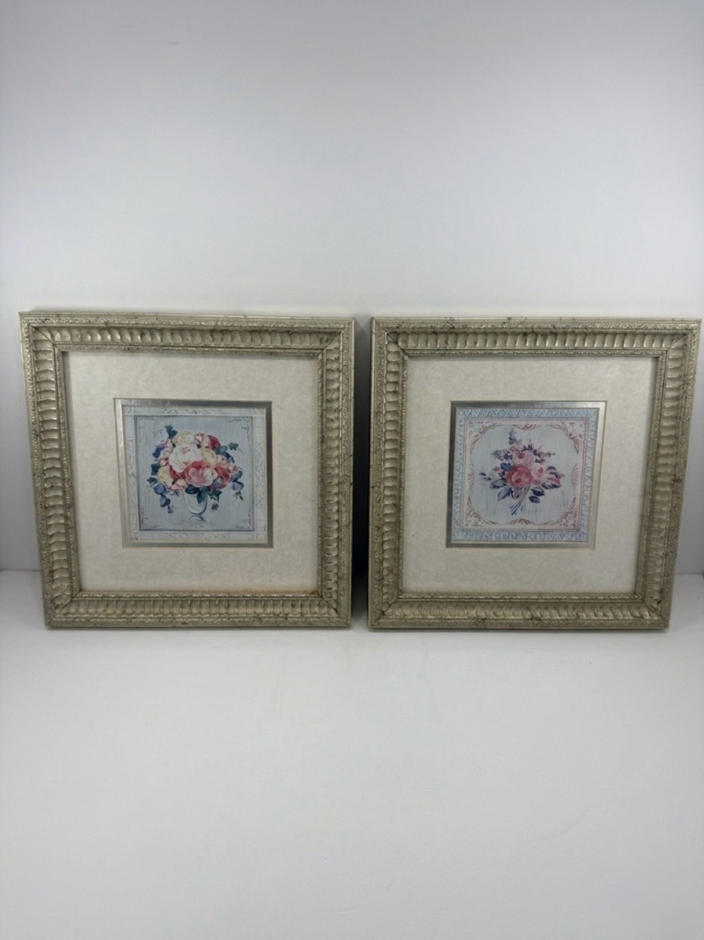Vintage Homco Gold Framed Floral Prints Set of 2 - 11x11 Cottagecore Wall Decor